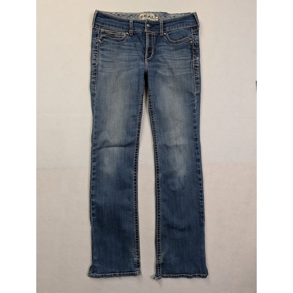Ariat Womens Real Denim Bootcut Jeans 30L Workwear Embroidered Blue - Picture 1 of 11